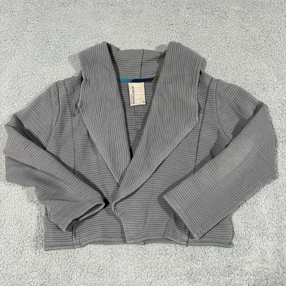 Dolan Left Coast Open Front Cardigan Jacket Womens Medium Black Ribbed Lagenlook